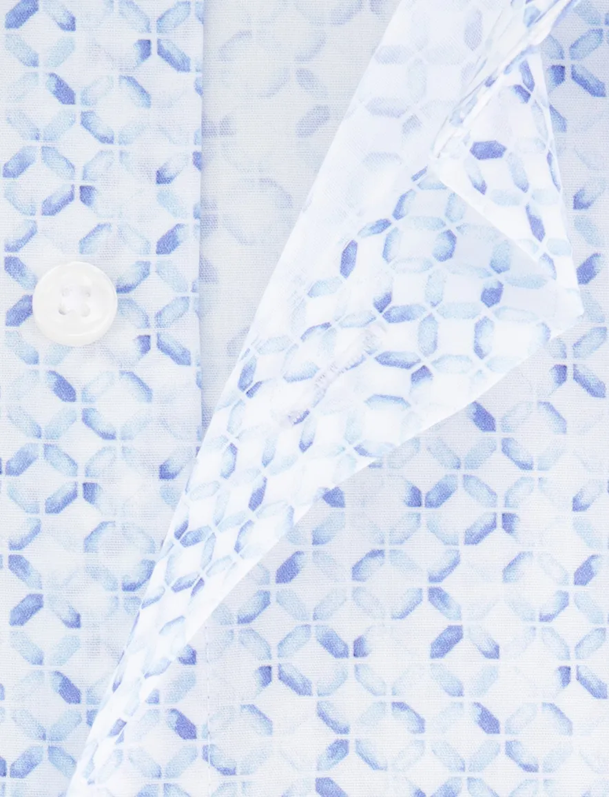 Olymp Luxor overhemd wit blauw print