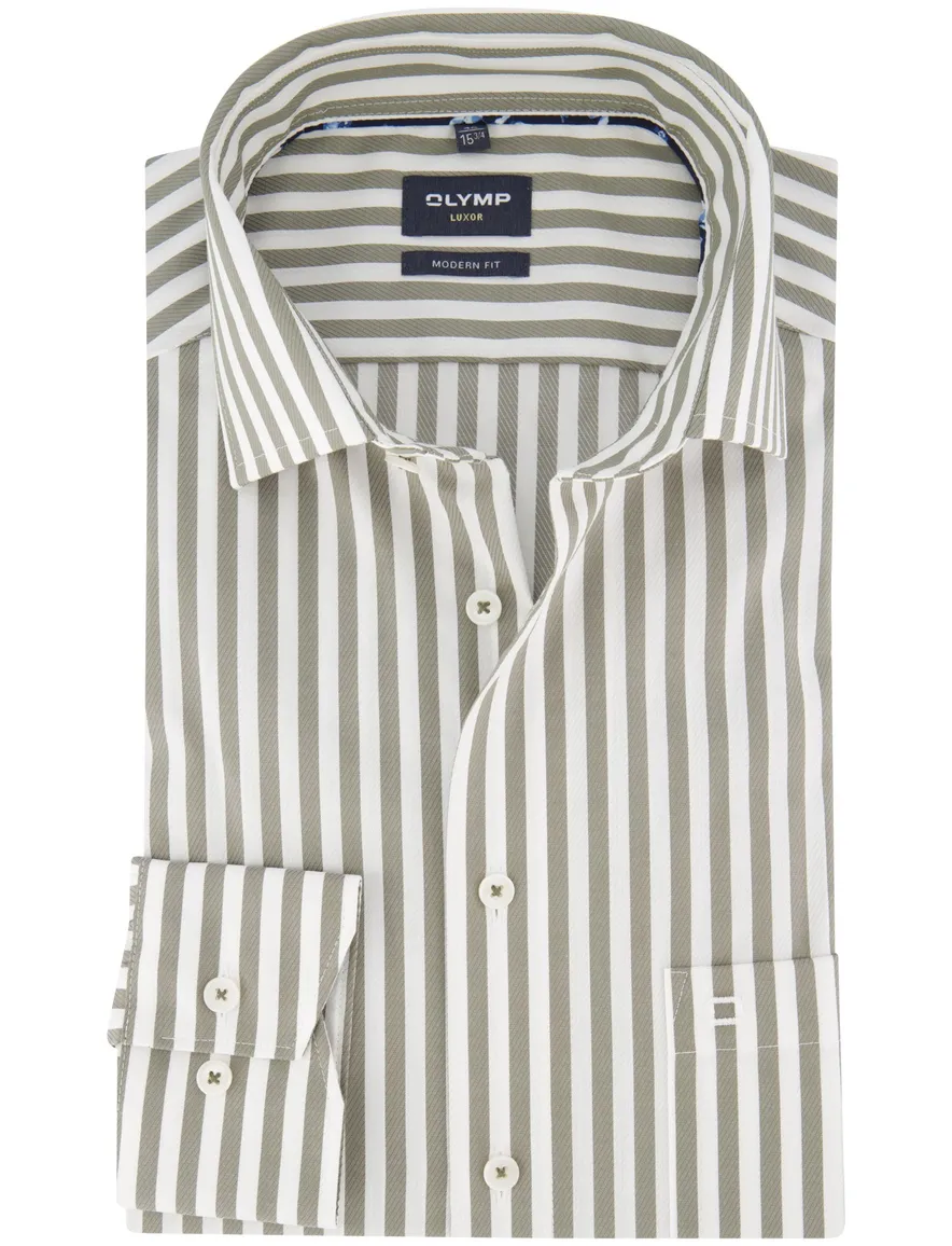Olymp Modern Fit overhemd khaki strijkvrij