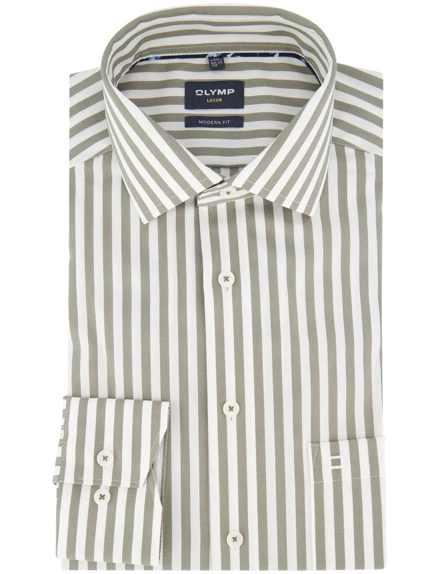 Olymp Modern Fit overhemd khaki strijkvrij