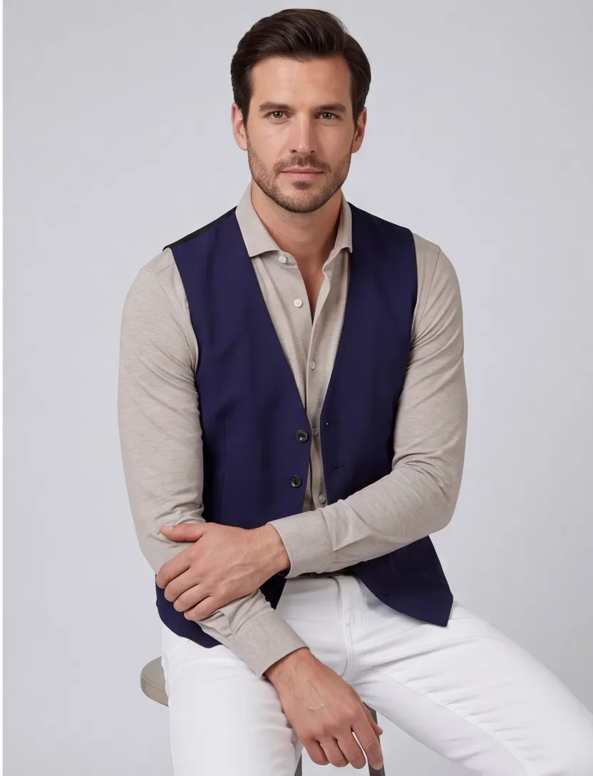 Roy Robson gilet donkerblauw effen