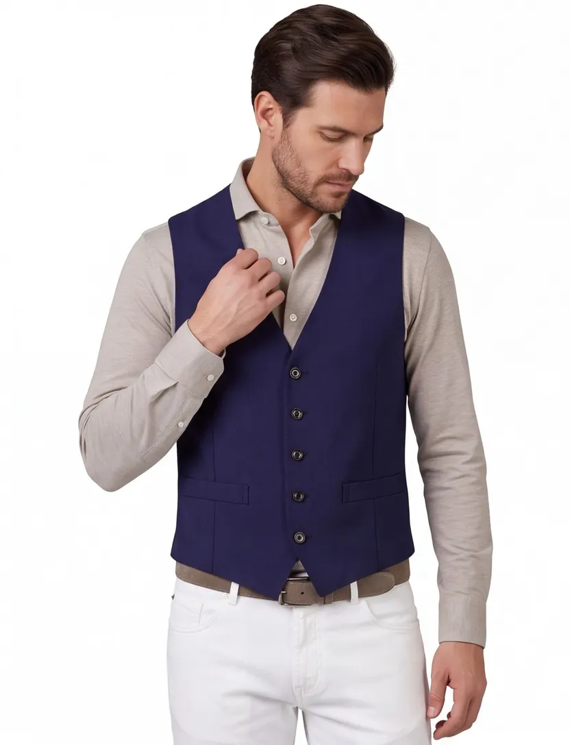 Roy Robson gilet donkerblauw effen