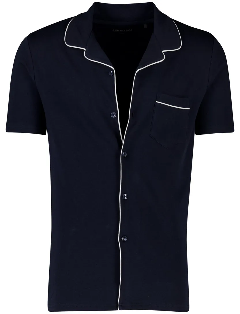 katoenen Schiesser pyjama donkerblauw effen normale fit