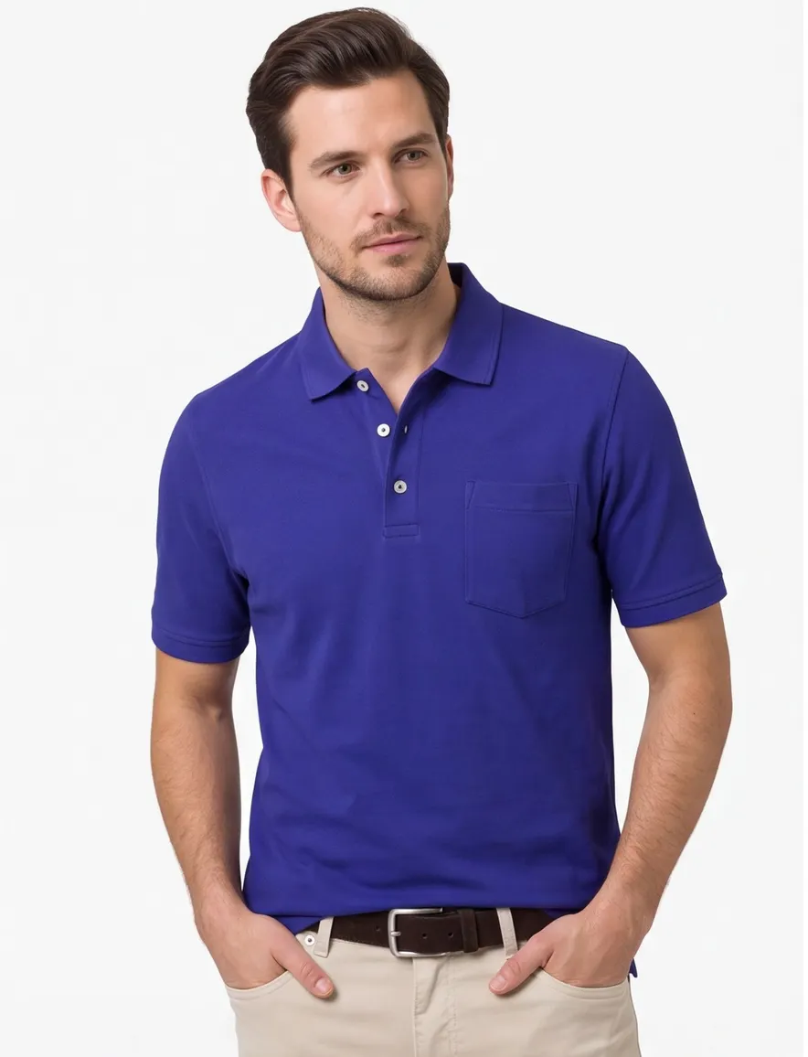 katoenen Brax polo blauw effen normale fit borstzak