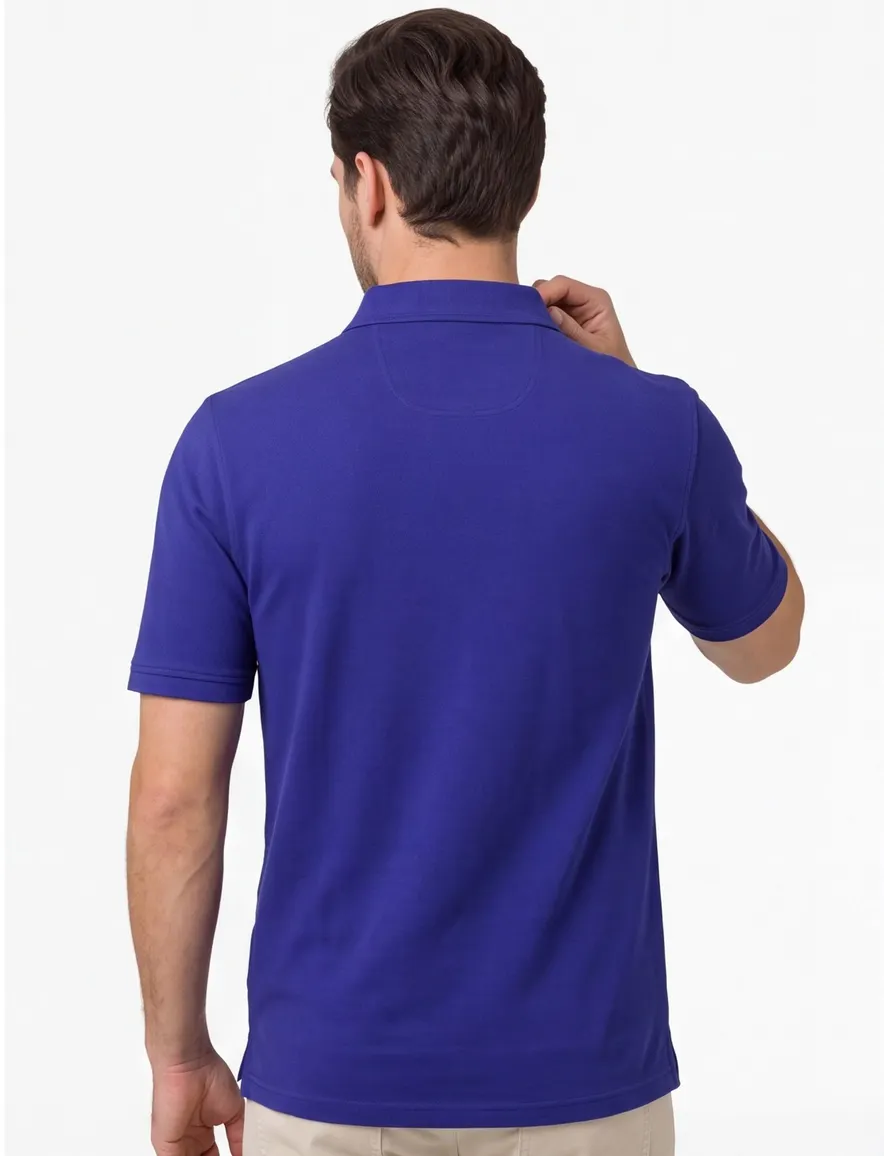 katoenen Brax polo blauw effen normale fit borstzak