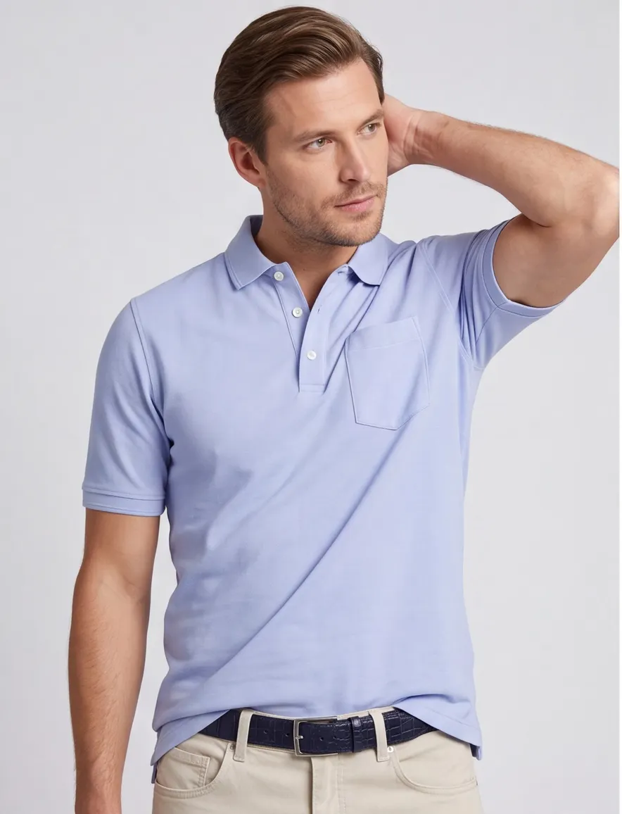 Brax polo lichtblauw effen normale fit pique