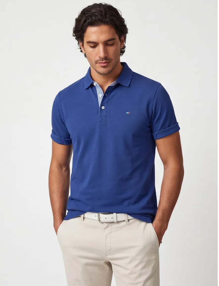 Portofino poloshirt v-hals donkerblauw stretch