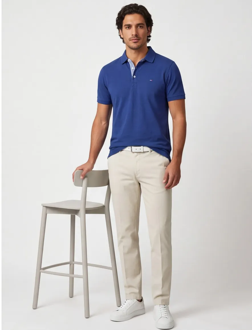 Portofino poloshirt v-hals donkerblauw stretch