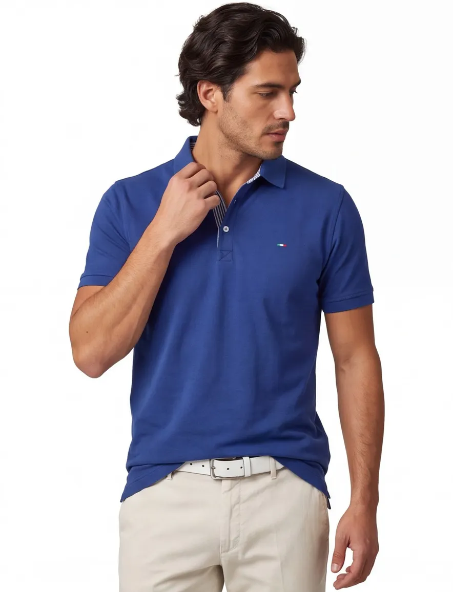 Portofino poloshirt v-hals donkerblauw stretch