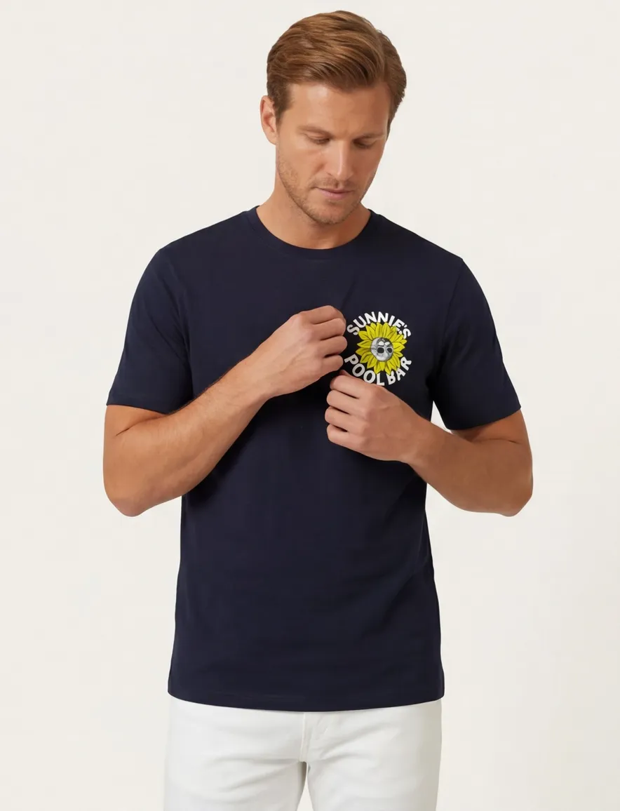 Lyle & Scott T-shirt donkerblauw geprint ronde hals