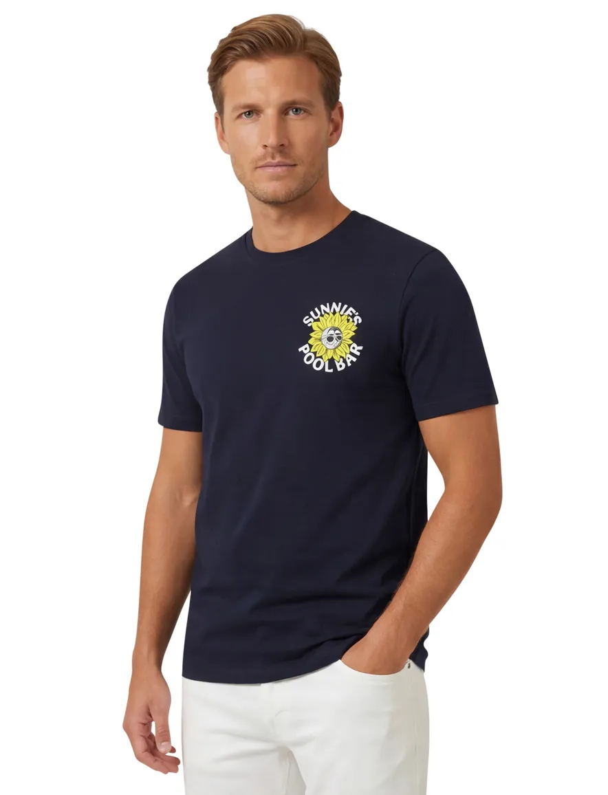 Lyle & Scott T-shirt donkerblauw geprint ronde hals
