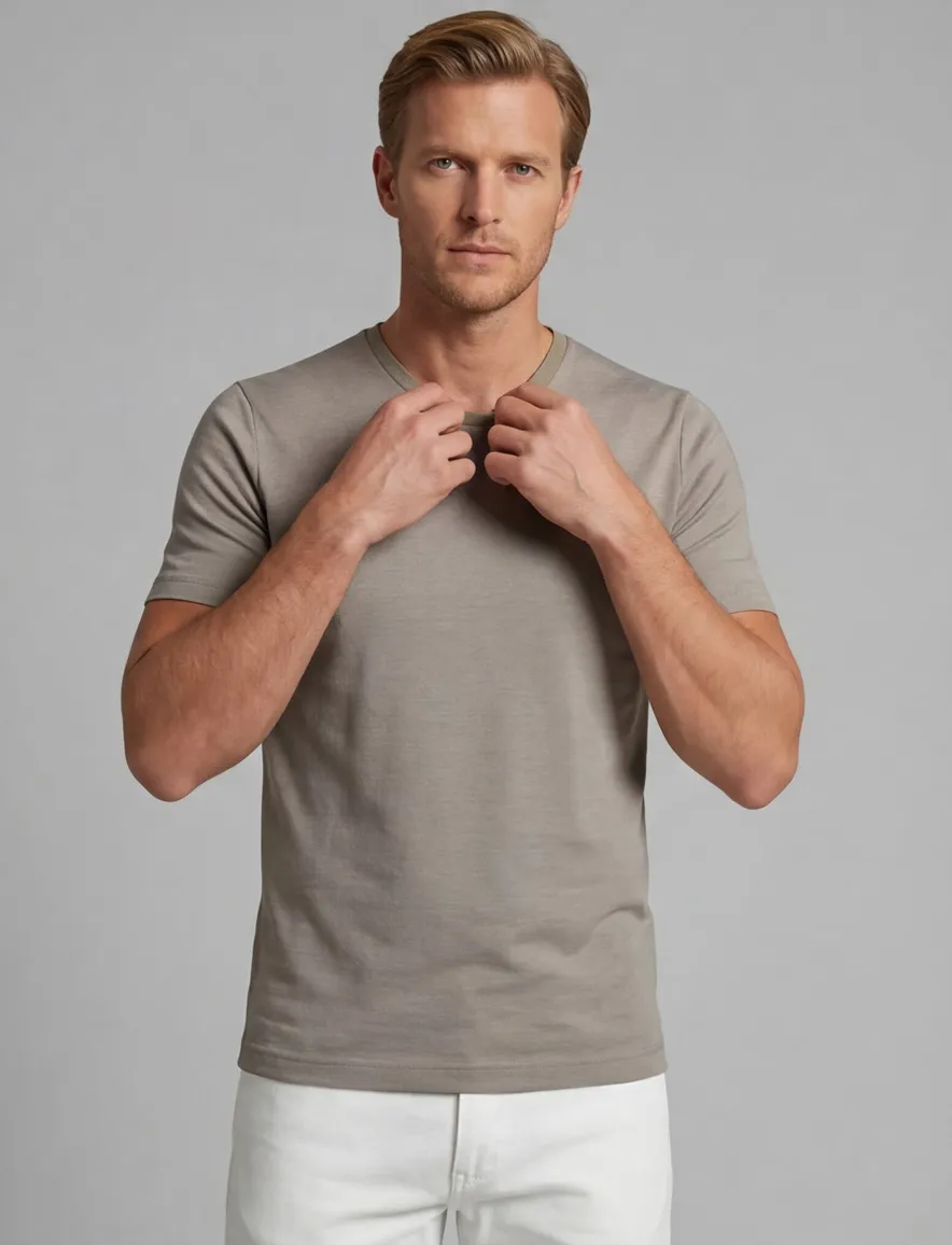 Lyle & Scott T-shirt bruin effen slim fit