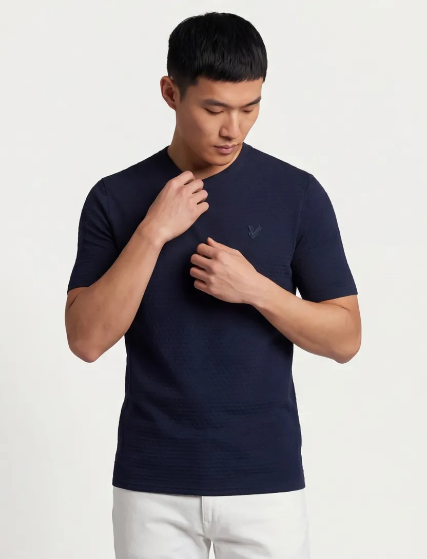 Lyle & Scott Jacquard t-shirt donkerblauw effen