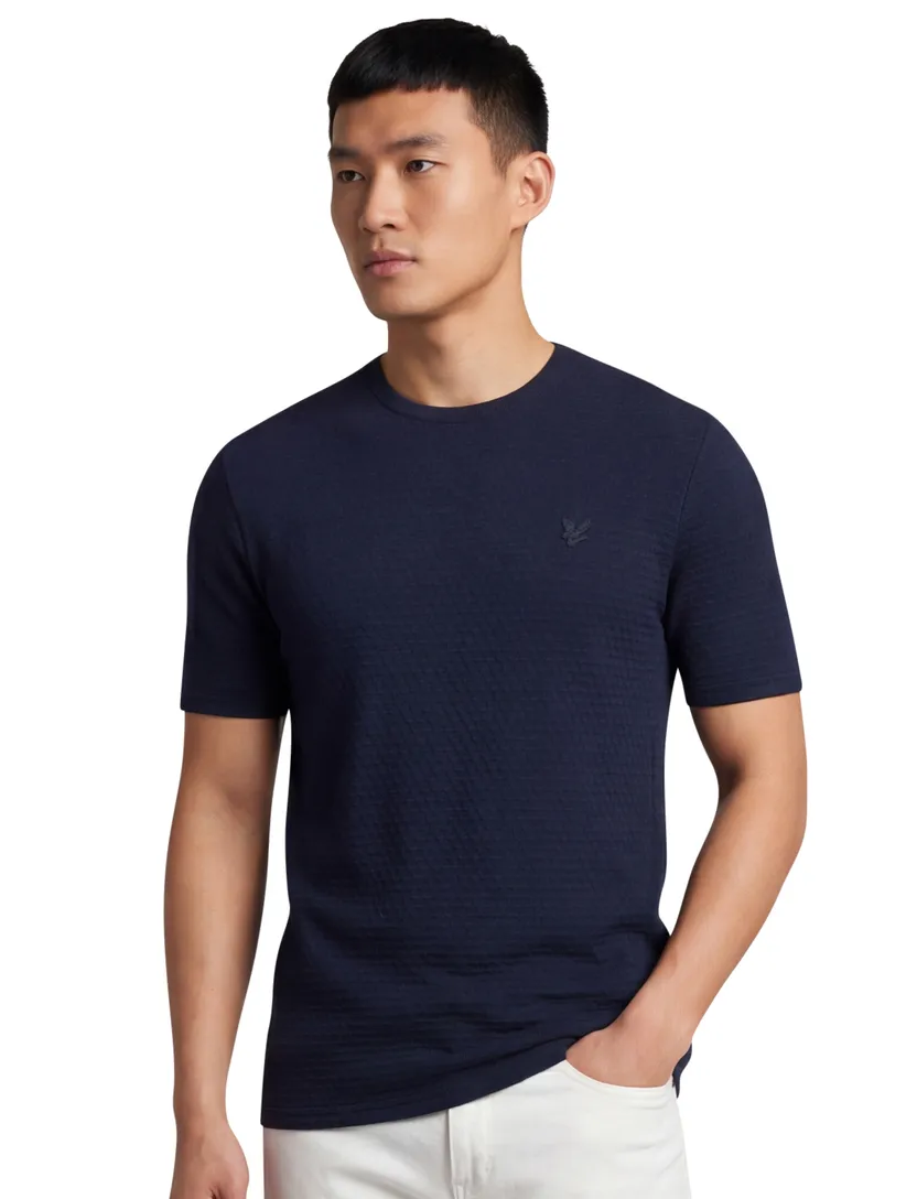 Lyle & Scott Jacquard t-shirt donkerblauw effen