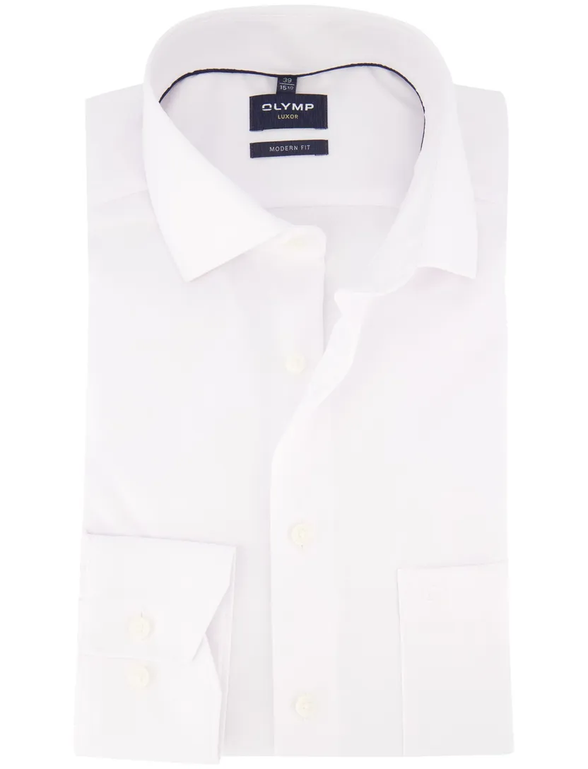 Olymp modern fit overhemd strijkvrij wit katoen semi-wide spread