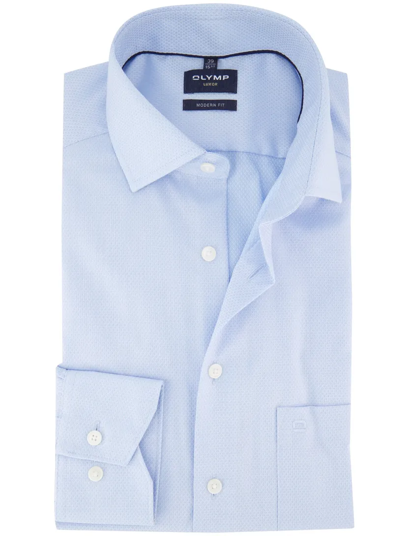 Olymp modern fit overhemd strijkvrij blauw katoen semi-wide spread boord
