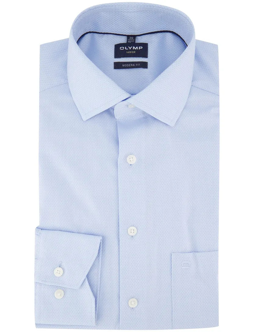 Olymp modern fit overhemd strijkvrij blauw katoen semi-wide spread boord
