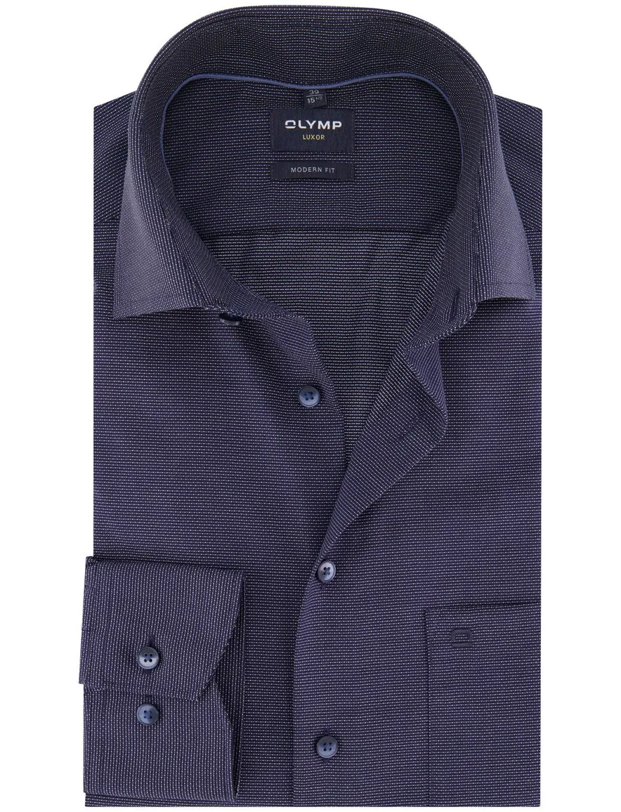Olymp Modern Fit overhemd strijkvrij borstzak navy geprint