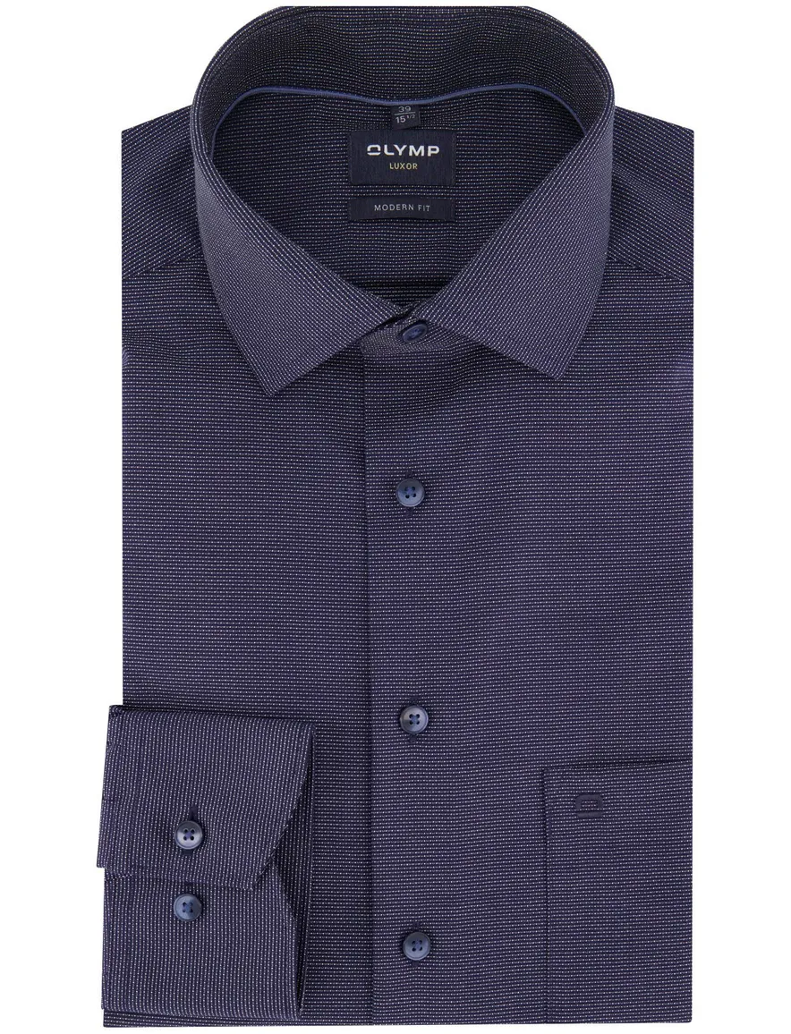 Olymp Modern Fit overhemd strijkvrij borstzak navy geprint