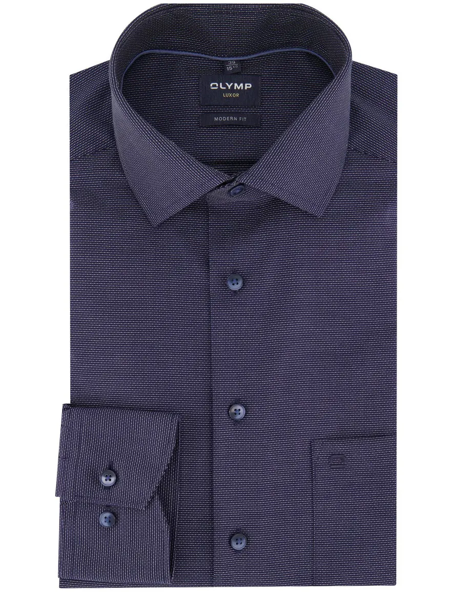 Olymp Modern Fit overhemd strijkvrij borstzak navy geprint