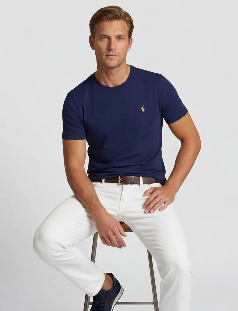 Polo Ralph Lauren T-shirt effen donkerblauw normale fit katoen