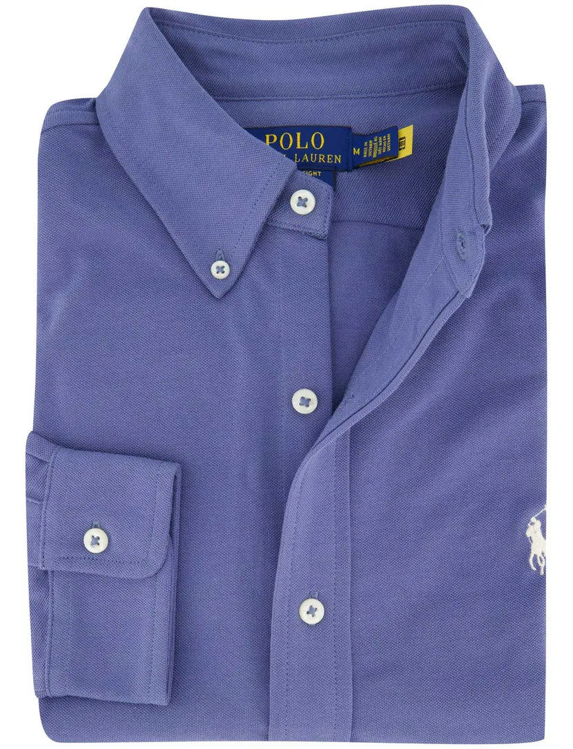 katoenen Polo Ralph Lauren overhemd blauw effen normale fit