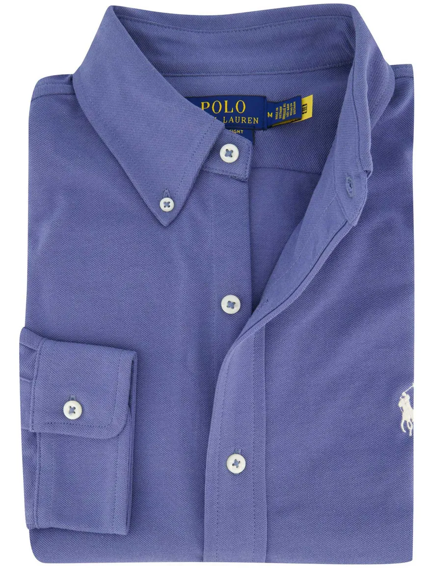 Polo Ralph Lauren overhemd blauw effen normale fit katoen