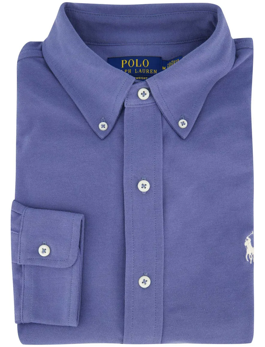 Polo Ralph Lauren overhemd blauw effen normale fit katoen