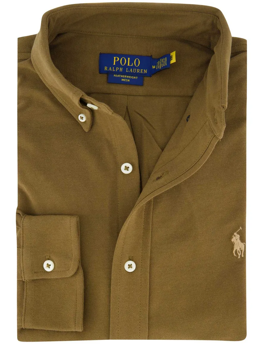 Polo Ralph Lauren overhemd bruin effen normale fit katoen