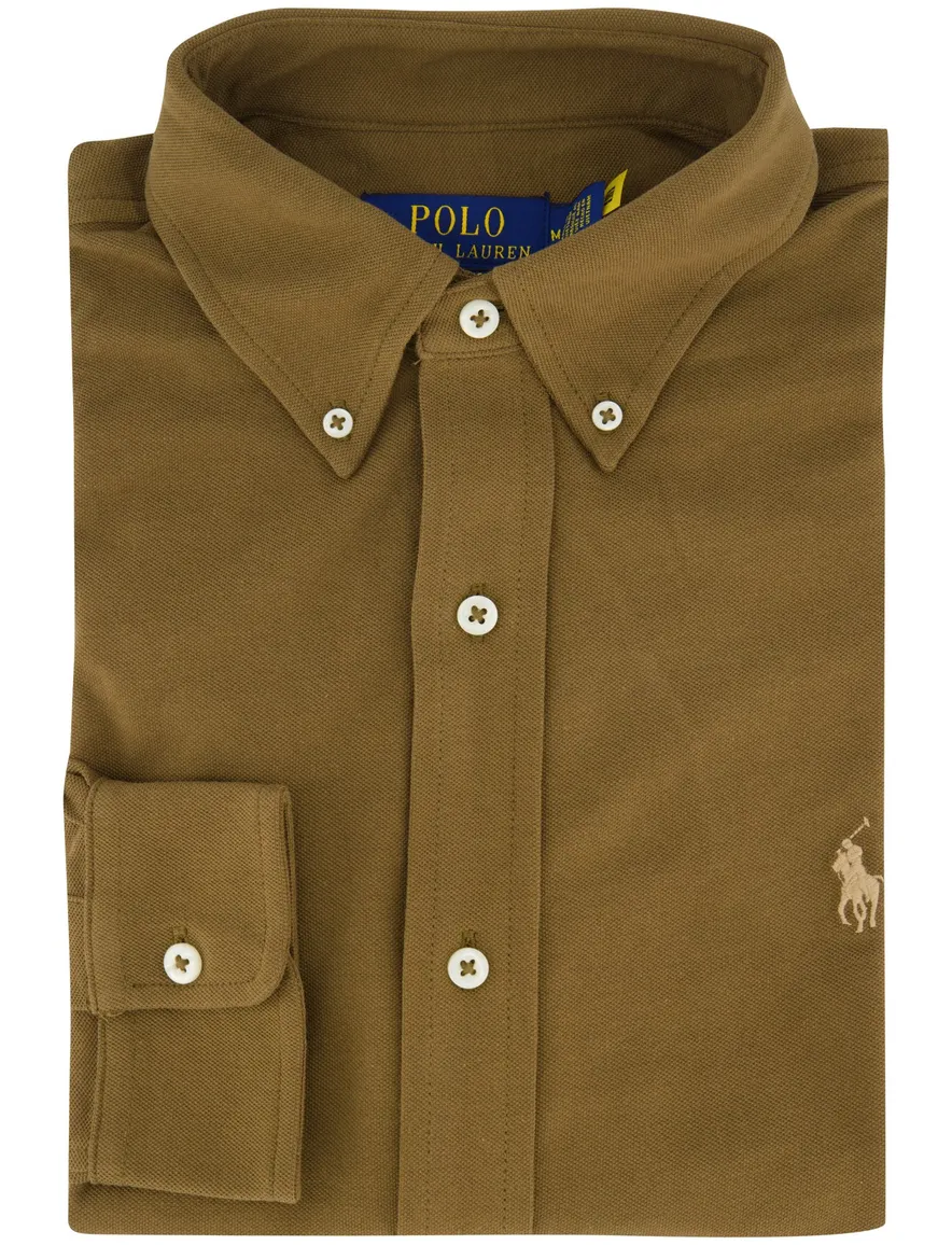 Polo Ralph Lauren overhemd bruin effen normale fit katoen