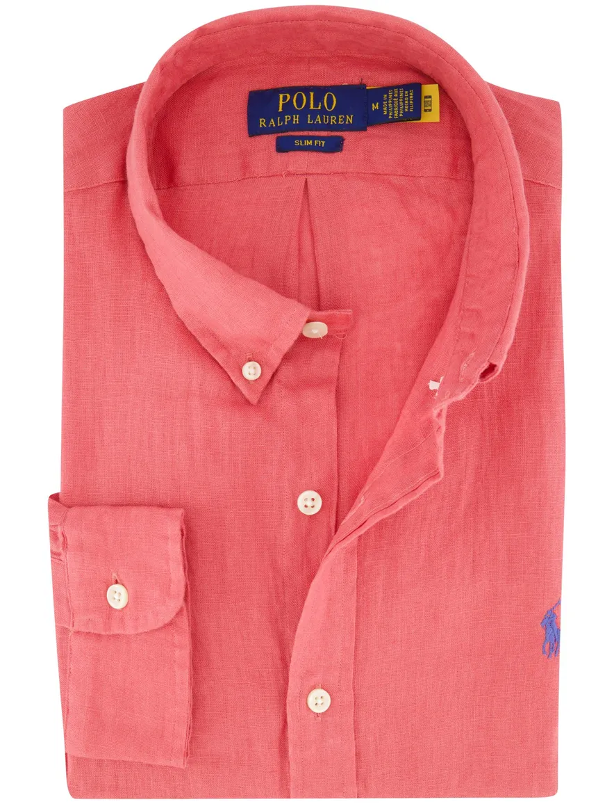 Polo Ralph Lauren overhemd roze effen slim fit linnen