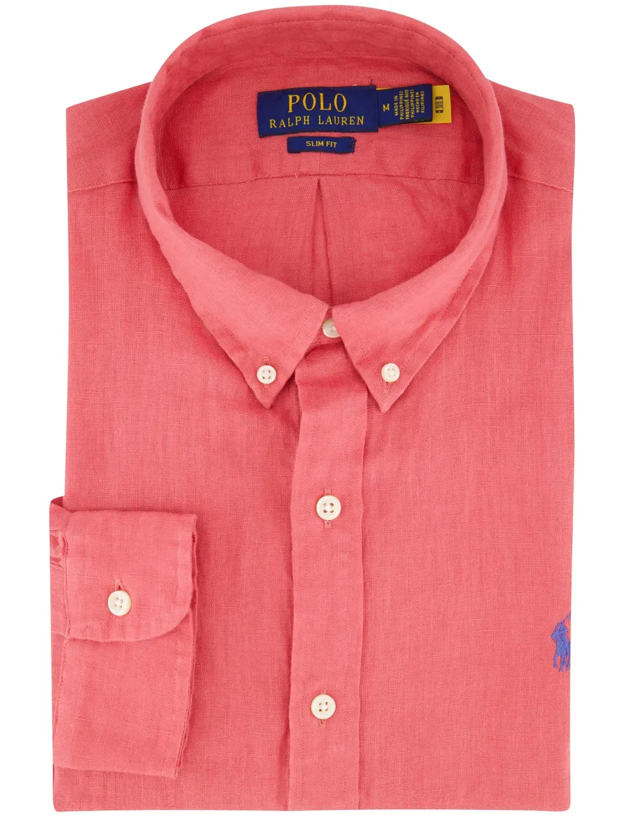 Polo Ralph Lauren overhemd roze effen slim fit linnen