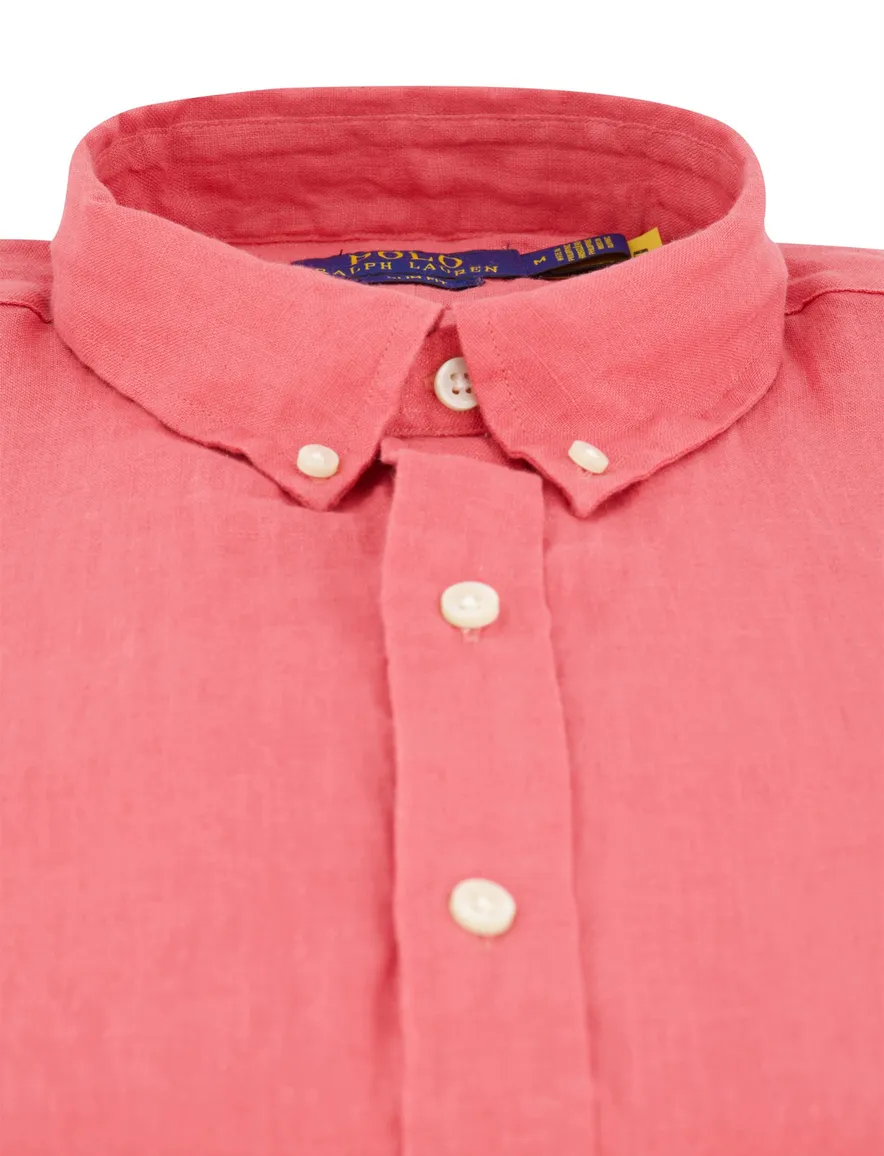 Polo Ralph Lauren overhemd roze effen slim fit linnen