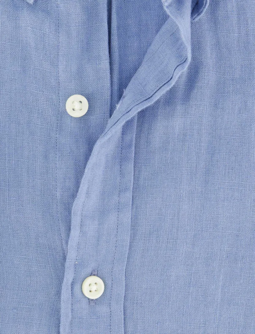 linnen Polo Ralph Lauren overhemd blauw effen slim fit