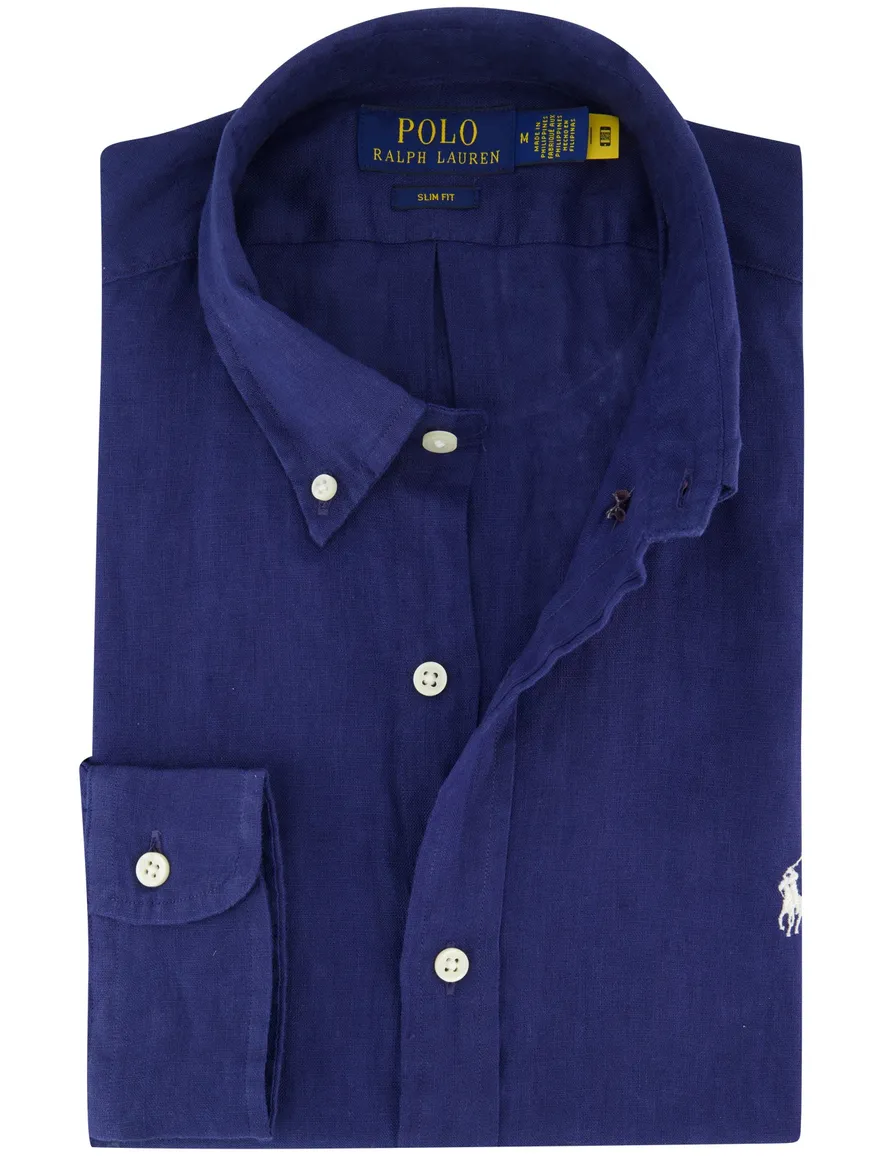 Polo Ralph Lauren overhemd effen donkerblauw slim fit