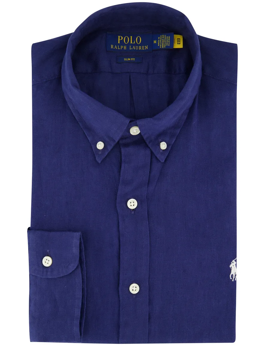 Polo Ralph Lauren overhemd effen donkerblauw slim fit