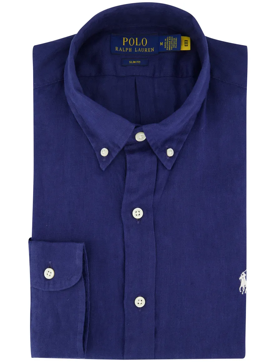 Polo Ralph Lauren overhemd effen donkerblauw slim fit