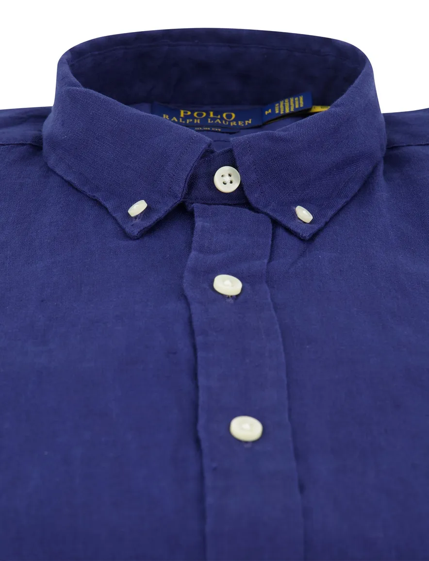 Polo Ralph Lauren overhemd effen donkerblauw slim fit