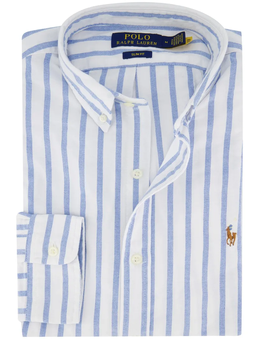 Overhemd Polo Ralph Lauren Slim Fit lichtblauw gestreept