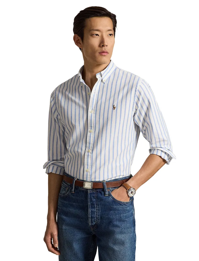 Overhemd Polo Ralph Lauren Slim Fit lichtblauw gestreept