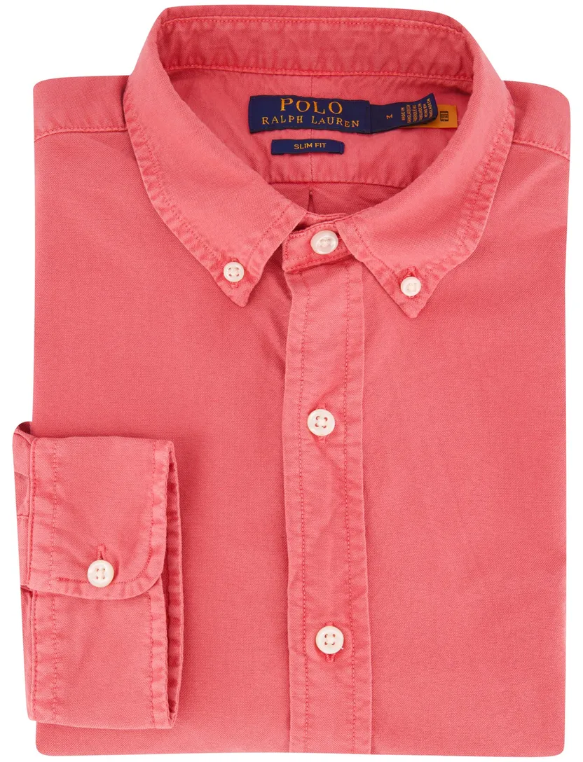 Polo Ralph Lauren overhemd roze effen slim fit katoen