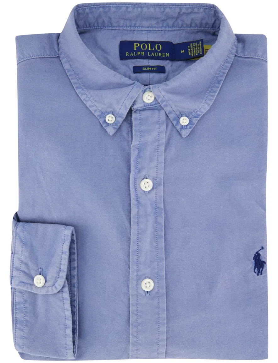 Polo Ralph Lauren overhemd blauw effen slim fit katoen