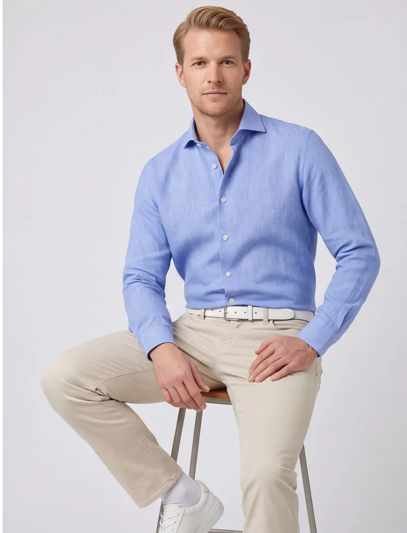 katoenen John Miller overhemd ml7 normale fit blauw