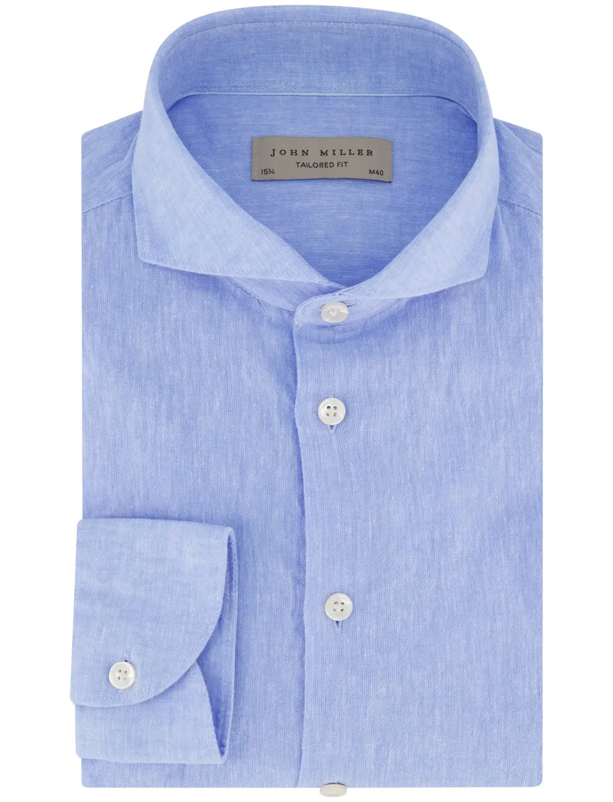John Miller overhemd ml7 tailored fit blauw gemeleerd katoen