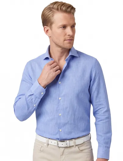 John Miller katoenen John Miller overhemd ml7 normale fit blauw