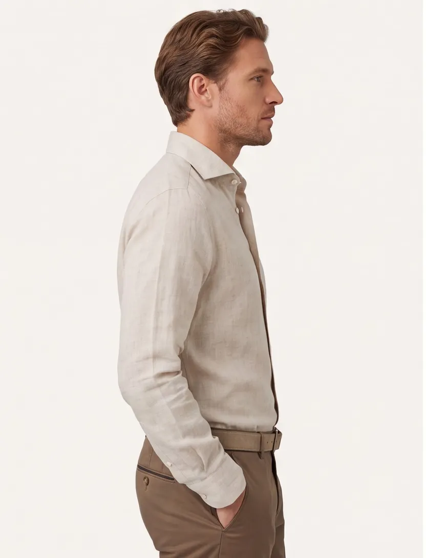 John Miller tailored fit overhemd ml7 beige