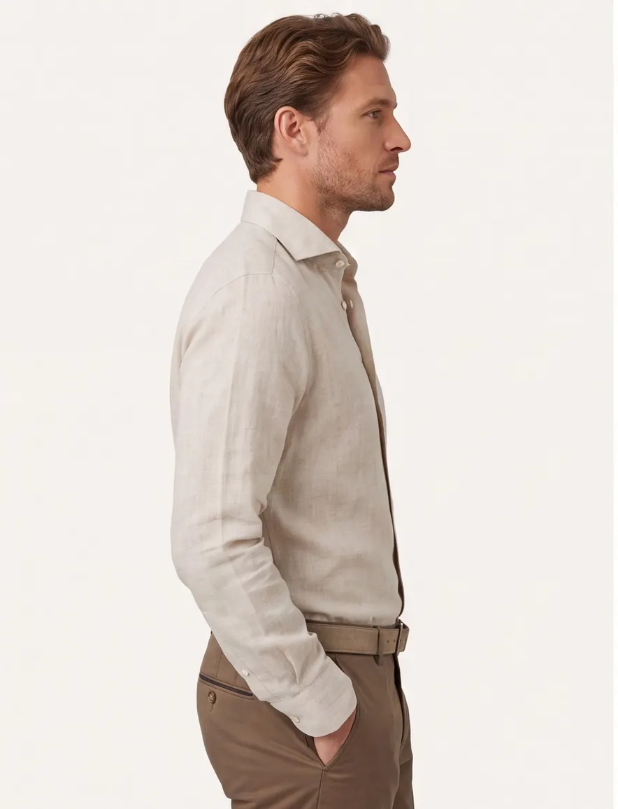 John Miller tailored fit overhemd ml7 beige