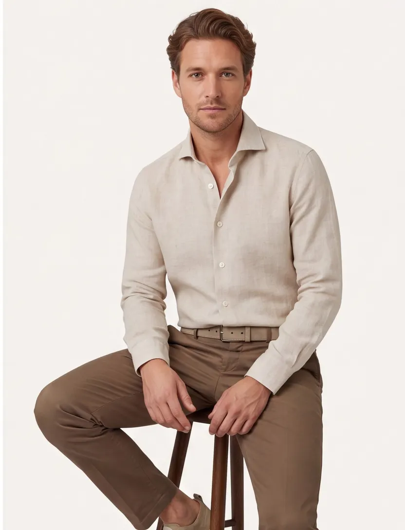 John Miller tailored fit overhemd ml7 beige