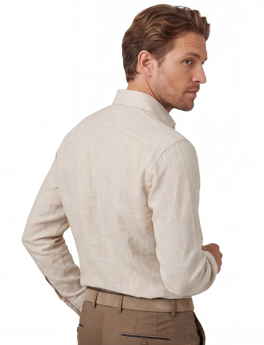 John Miller tailored fit overhemd ml7 beige
