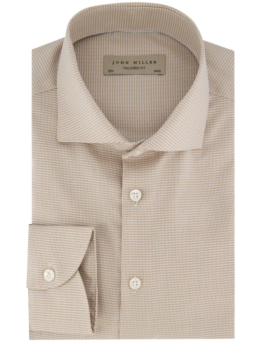 John Miller overhemd katoen beige geruit