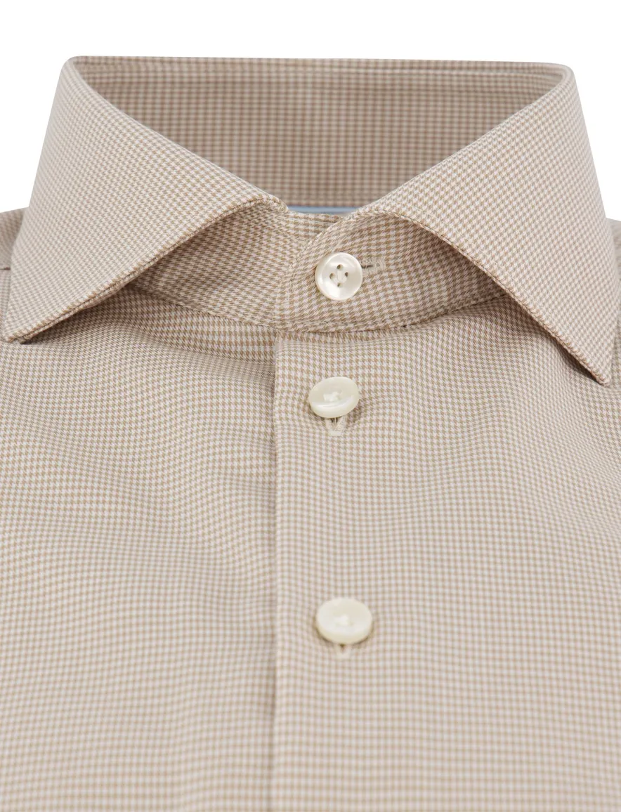 John Miller overhemd katoen beige geruit